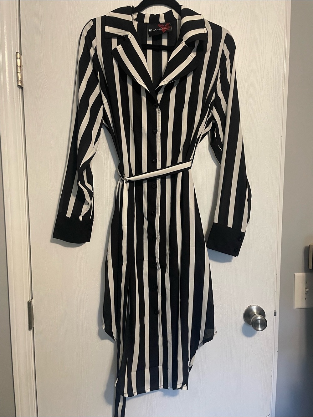 Killstar Black & White Vertical Stripe Long Sleeve Shirt Dress